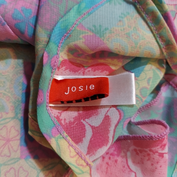 Vintage Y2K Natori Pastel Floral Patchwork Chiffon Ruffle Slip Dress - Picture 10 of 14